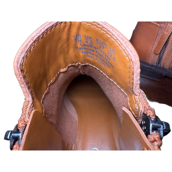 New Franco Sarto Ankle Boots Womens Size 7 Brown Tan Pebbled Leather Block Heel - Picture 4 of 5